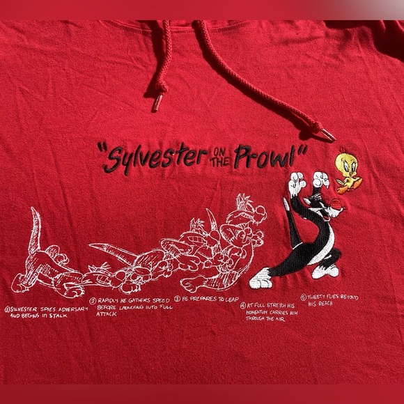 Vintage 90s Sylvester cat tweety bird warner brothers pullover hoodie sweatshirt - Picture 4 of 5